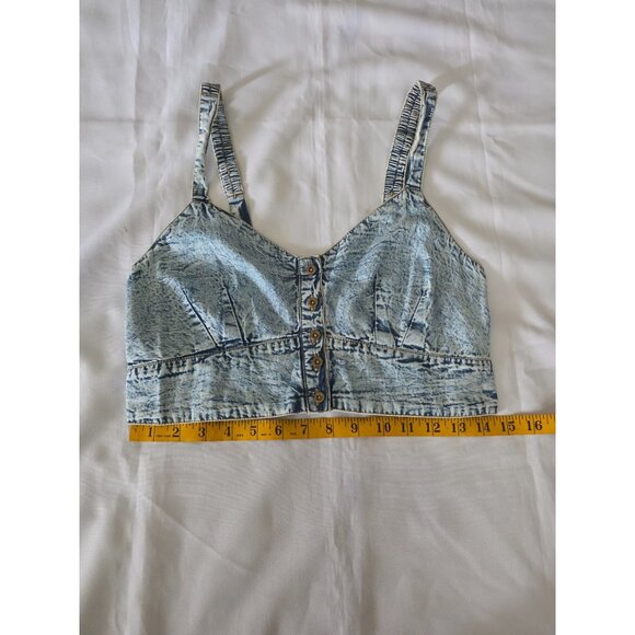 Live 4 Truth Stone Wash Shirred Back Button Front Denim Bralette Cropped Top L - Picture 11 of 12